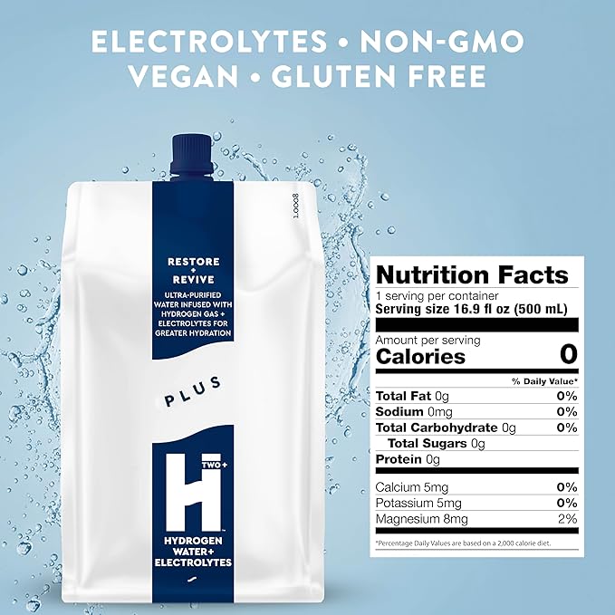 HTWO Plus Molecular Hydrogen Water with Electrolytes, Original Unflavored, Sugar Free Hydration Packets, 16.9oz 12 Pack, Energy Sports Drink, Performance & Recovery Support, Alternative to Hydrogenated Tablet - no Prep/Mess, 15 ppm