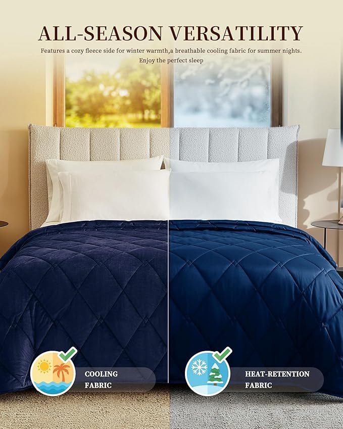 L'AGRATY King Size Weighted Blanket for Adults 25lbs, 88"x104" — Cooling Breathable Heavy Blanket with Glass Beads for Sleeping Perfect Hot Sleepers & Couples Machine Washable All-Season Navy Blue