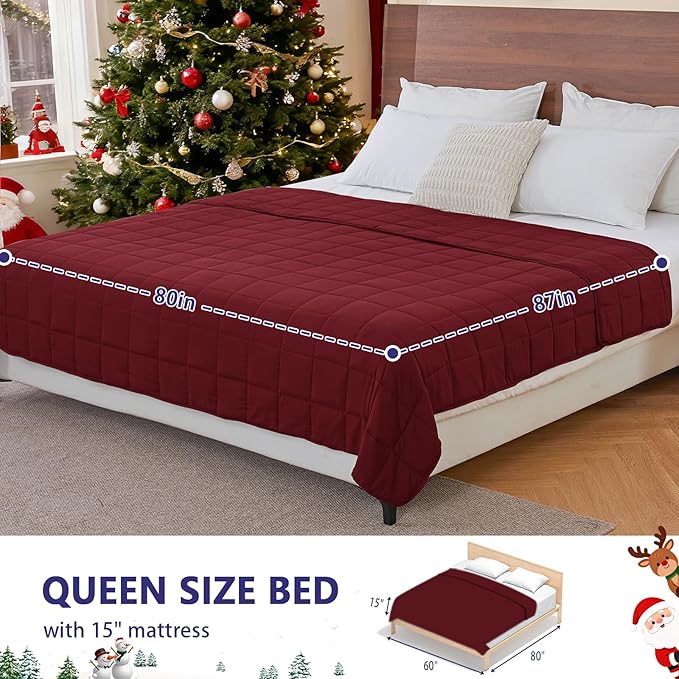 yescool King Size Weighted Blanket for Adults (20 lbs, 80” x 87”, Red) Cooling Heavy Blanket for Sleeping Perfect for 190-210 lbs, Breathable Blanket for Adults & Couple All Season, Machine Washable