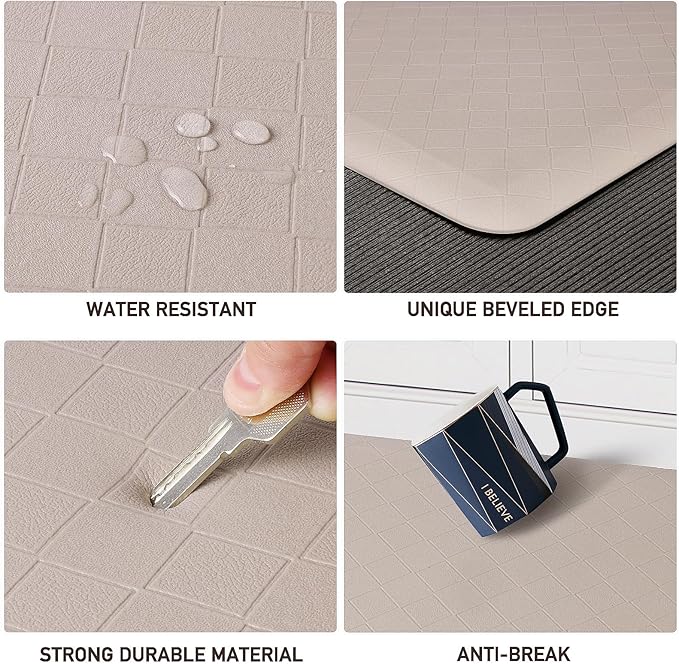 HappyTrends Kitchen Runner Rugs Anti-Fatigue mats,17.3"x 28",Non Slip Waterproof Ergonomic Comfort Mat for Kitchen, Floor Home, Office, Sink, Laundry,Khaki