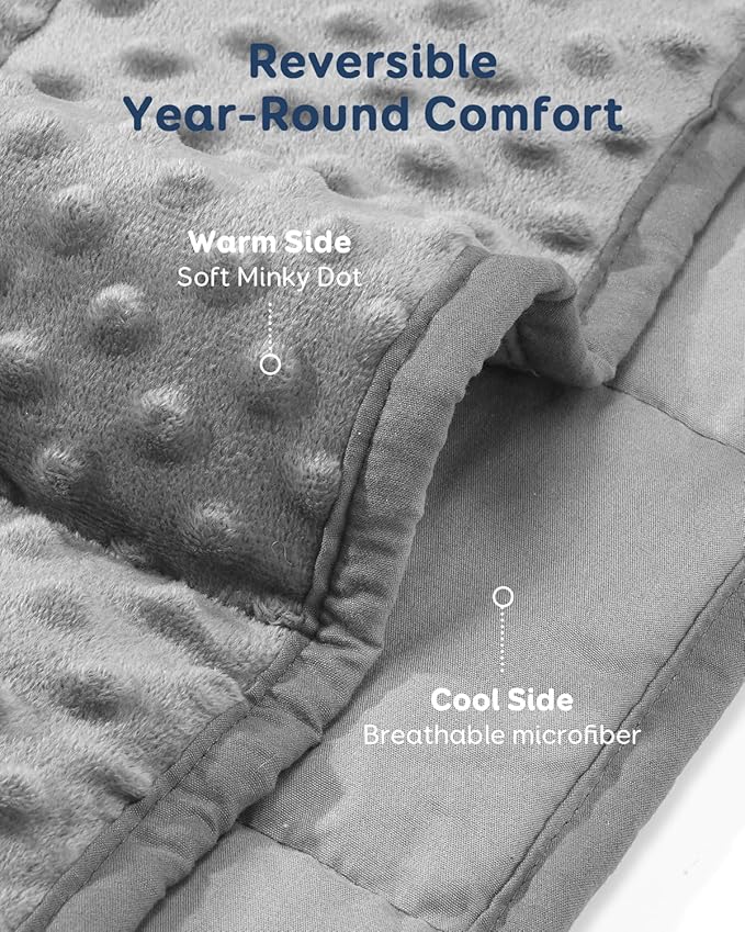 Kivik Weighted Blanket 12 lbs for Adults, Minky Dot Heavy Blankets, Microfiber Reversible Weighted Throw Blankets for All Seasons, Machine Washable, 48"x72" Twin Size, Grey