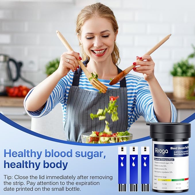 Riroga Blood Glucose Test Strips, 100 Count Blood Sugar Test Strips for Diabetes, 100 Counts Blood Lancets, Only Blood Glucose Monitoring System G-421