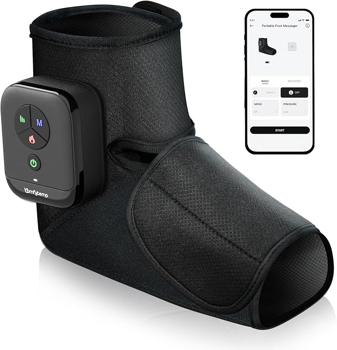 Comfytemp Air Compression Therapy Device K1007, Portable Foot Massager with Heat, Cordless Ankle Massage Boot for Pain Relief and Circulation, Ideal for Men Women Seniors (1Pack, Fits Size 6 to 10)