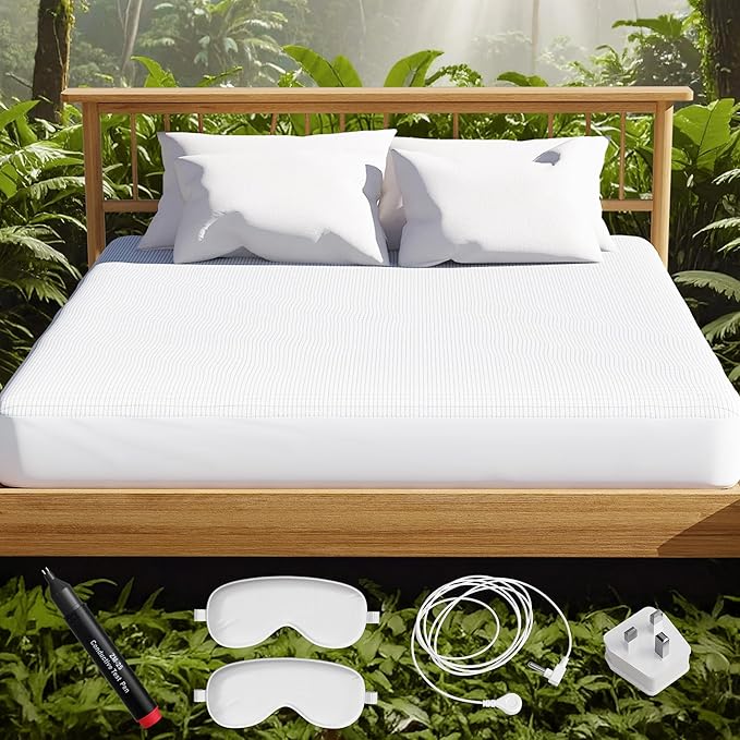 Grounding Sheet (Organic Cotton with Silver Fibres), Deep Sleep, Recovery & Sleep Optimisation, Grounded Bed Sheet for Natural Sleep Therapy, Breathable Fitted Sheet, Deep Pocket, King, White
