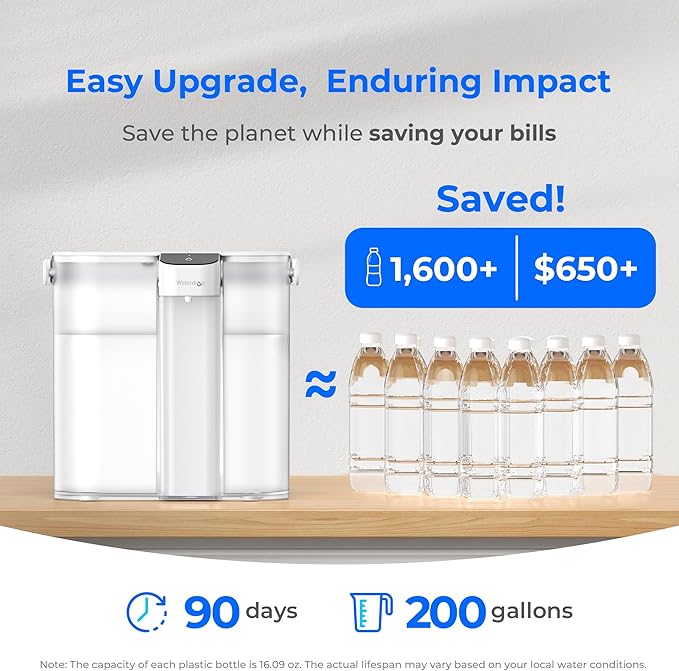 Waterdrop Compact Electric Water Filter Pitcher, 200-Gallon Rechargeable Instant Powerful Dispenser, NSF/ANSI 42&53&401, Reduce PFOA/PFOS, Lead, Chlorine, 14-Cup, White, with 1 Filter, NOT Reduce TDS
