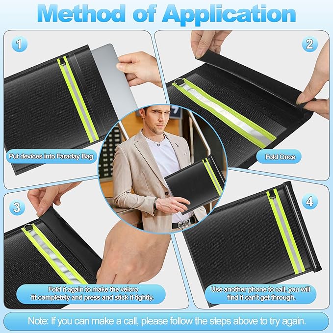 2 Pack Faraday Bags,Portable Faraday Key Fob Protector EMP Protection Bags,Faraday Bags for Phones,Faraday Pouch for Key Fob with Reflective Strip,Water Resistant,Fire Retardant,Foldable,Black