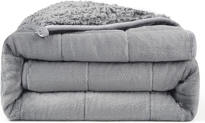 Weighted Blanket 15lbs for Adults, Ultra-Soft Sherpa Fleece Reversible Weighted Throw Blanket for Relaxation & Cozy Evenings, Sleep in A Hug, Evenly Distributed, W48 x L72, Grey