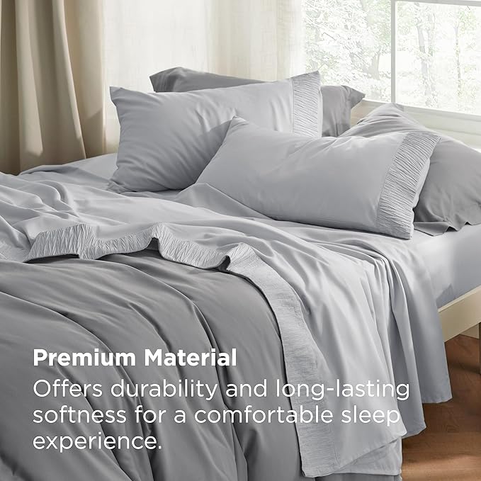 Bedsure Twin XL Sheet Sets Dorm Bedding - 3 Pieces Soft Extra Long Twin Sheets, Hotel Luxury, Easy Care Microfiber for Women, Men, Light Grey