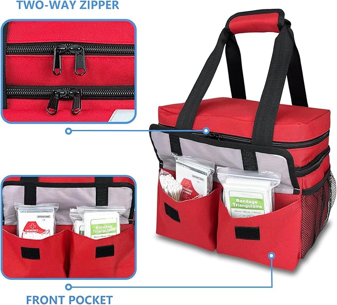 Double Layers Medicine Organizer Storage Bag with Dividers, First Aid Bag with Medic First Aid Badge, Medical Bag for Medical Supplies & Equipment