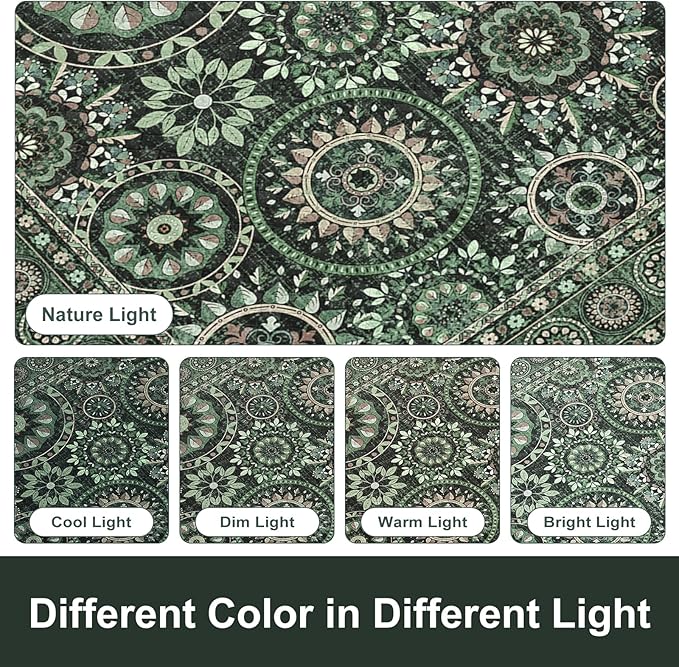 KIMODE Anti Fatigue Kitchen Mats for Floor 2 Piece Cushioned Boho Kitchen Rugs Memory Foam Kitchen Floor Mats Standing Desk Mats for Laundry Office Sink Green 17"x47"+17"x29"