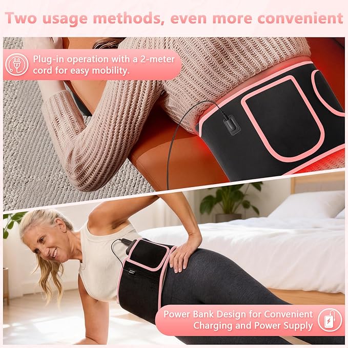 Red Light Therapy Belt with 105 Advanced 3-in-1 LEDs - Portable 660nm & 850nm for Back/Abdomen, Waist Wrap with Rhythm Mode y Timer& Body - Red Light Therapy Waist Adjustable Heat y Dual-Power Ready