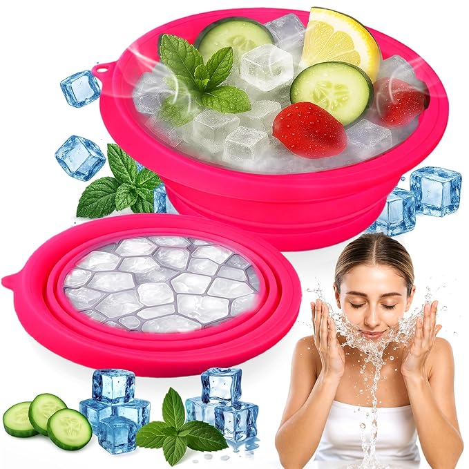 XANGNIER Face Bowl for Ice with Built-In Ice Tray – Collapsible Silicone Facial Ice Bath Bowl for Cold Plunge Therapy, Skin Tightening & Acne Relief – Black Portable Spa Tool for Home & Travel