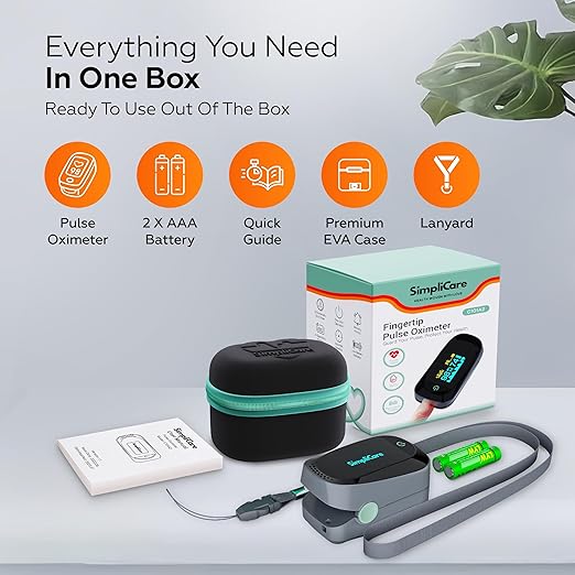 Fingertip Pulse Oximeter Blood Oxygen Monitor SpO₂, Pulse Ox & Heart Rate Monitor, Oxygen Meter with Perfusion Index (PI) & Plethysmograph Waveform, OLED Display, Case & Batteries (C101A2)