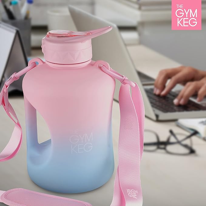 THE GYM KEG 1 Gallon Water Bottle (128oz) I 3.78l Big Water Jug I 128 oz Sports Bottle with Straw and Motivational Time Markings I Large Reusable Bottle | BPA-Free Plastic I Leakproof
