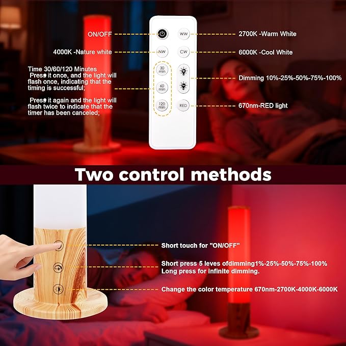 670nm Red Light Therapy & 10,000 Lux Sun Lamp – Dual Mode Happy Light & Sunlight Lamp for Sleep, Relaxation,with Remote Control, Adjustable Timer, Memory Function, and 4 Color Temperatures Sun Lamp