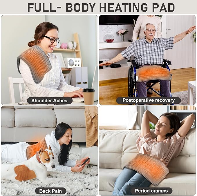 Electric Heating Pads for Back Pain Relief & Period Cramps, 9 Heat Setting & 4 Timer Options,12x24 Portable Heating Pad for Shoulder, Knee, Arms, Legs, Dry/Moist Heat, Gifts for Women and Men