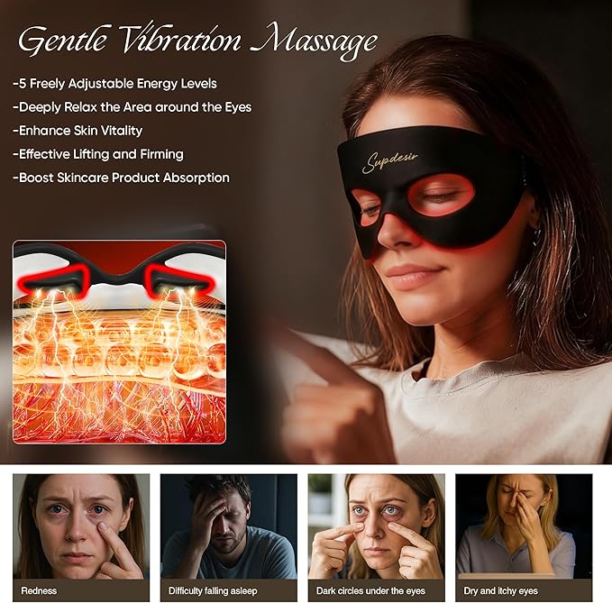 Red Light Therapy Eye Mask, 7-Color LED Light Therapy, 5-Level Gentle Massage Under Eye Device, Under Eye Red Light Therapy for Fine Lines Eye Bags Dark Circles for Men Women