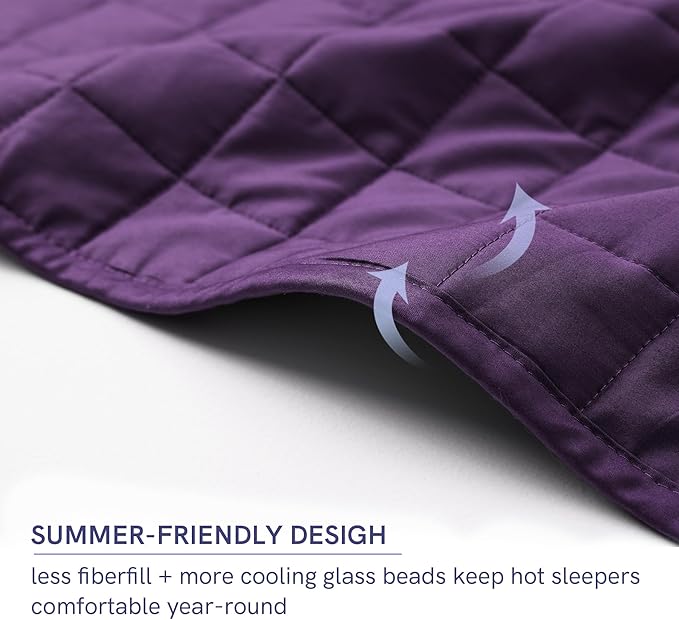 YnM 15lbs Weighted Blanket for Adults, Cotton Heavy Bed Throw Blanket with Cooling Glass Beads for All Season Use, Ideal for One Person of 140lbs (48x72 Inches, Queen Bed, Fuchsia Purple)