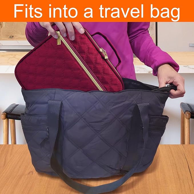 Medium Pill Bottle Organizer, Medicine Bag, Case, Carrier for Medications, Vitamins, and Medical Supplies - Travel Medicine Organizer Home Storage Med Bag - Ultrasonic Red Wine (No Lock)