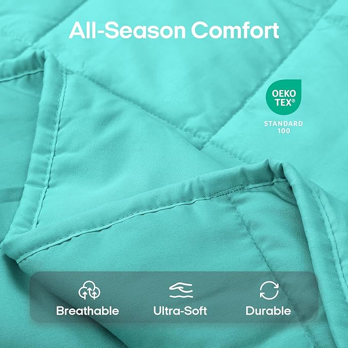 ZonLi Weighted Blanket for Adults(48"x72",12lbs, Dark Green) Twin Size High Breathability Cooling Heavy Blanket, Soft Material with Premium Glass Beads,All-Season.
