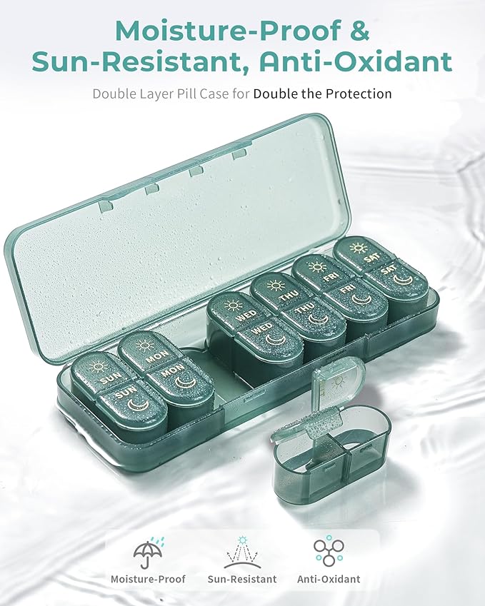 Pill Organizer 2 Times a Day, AM PM Pill Box 7 Day, Weekly Medicine Organizer with Large Capacity, Travel Pill Case for Medication, Vitamins, Fish Oils, Supplements (Easy to Use, Portable)