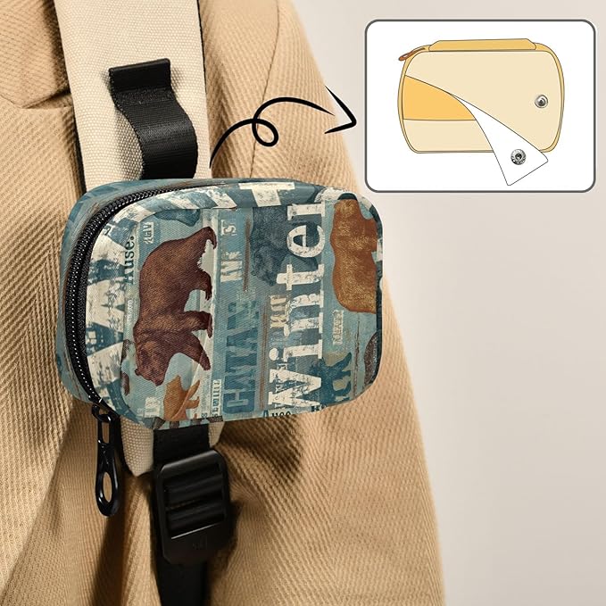 Brown Bear Winter Green Travel Pill Organizer Case Box Container Weekly Portable Vitamin Medicine Holder Storage Bag with Zipper Removable