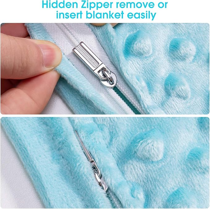 Acdyion Weighted Blanket Cover 48x72, Teal Minky Dot & Fleece Removable Duvet Cover with 12 Ties, Washable Fabric for 48x72 Weighted Blankets