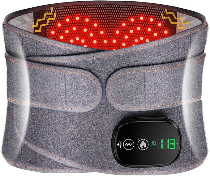 Lower Back Massager with Heat, Heating Pad for Back, Stomach Heating Pad, Waist Belt Wrap with Heat Vibration 3 Levels Adjustable, Touchscreen Control, Adjustable Size, Gifts for Parents (Grey)