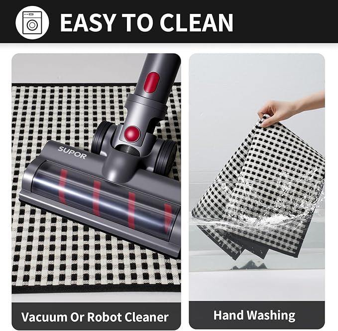 Kitchen Mats for Floor, Super Absorbent Kitchen Rugs Non Slip Washable, Rubber Backing Soft Chenille Braided Kitchen Runner Rug Standing Mat Sink Mat, Easy to Clean, Black 17"x30"