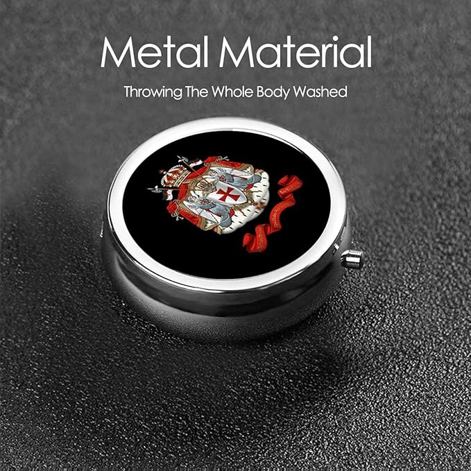 Knights Templar Coat of Arms Flag Round Pill Box Streamline Daily Medication Routine