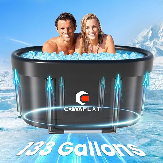 XL Ice Bath Tub,133 GAL Large Portable Cold Plunge Tub with Cover, Cold Water Therapy Recovery at Home Gyms Outdoor Use,Extra Ice Massage Balls Include,46"L x 22"W x 23"H