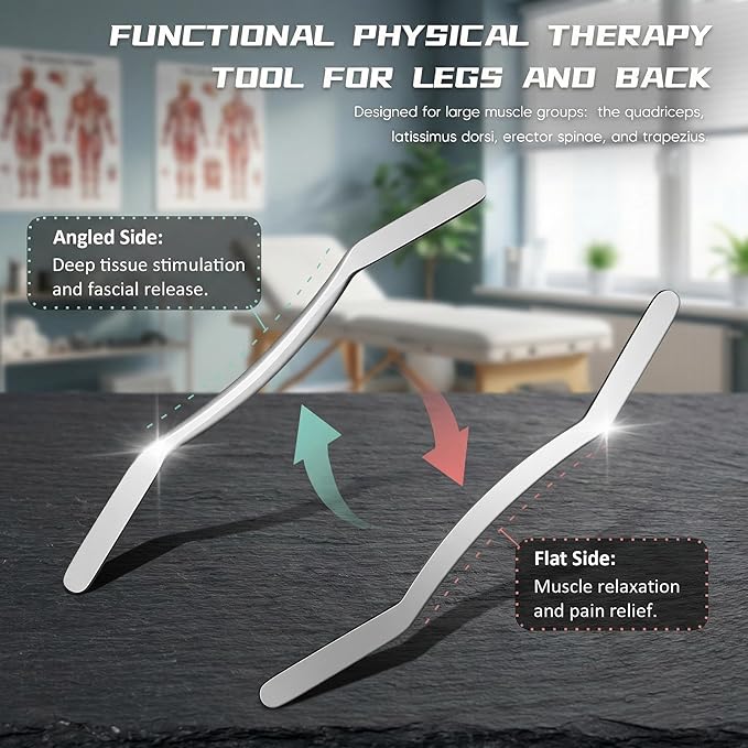 15.75" Muscle Scraper Tool for Back & Legs, Long Bar Myofascial Massage Release Tool, Stainless Steel Scraping Tool Physical Therapy, IASTM Fascia Scraper, Guasha Tool for Body Skin Neck