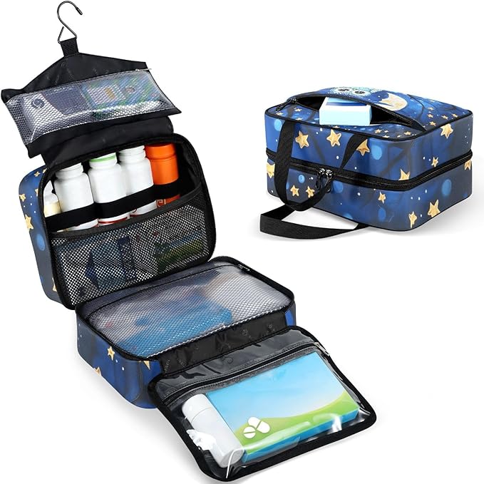 Fustylead Owl Birds on Branch in Night Sky Oil Painting Travel Medicine Organizer Bag Home Storage First Aid Kit Large Pill Case with Zipper for Pill Bottle, Vitamins, and Medical Supplies