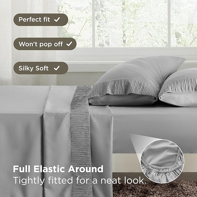 Bedsure Full Size Bed Sheets - 4 Pieces Soft Full Sheet Set - Breathable & Cooling - Hotel Luxury - Easy Care Polyester Microfiber Bedding for Women, Men, Grey