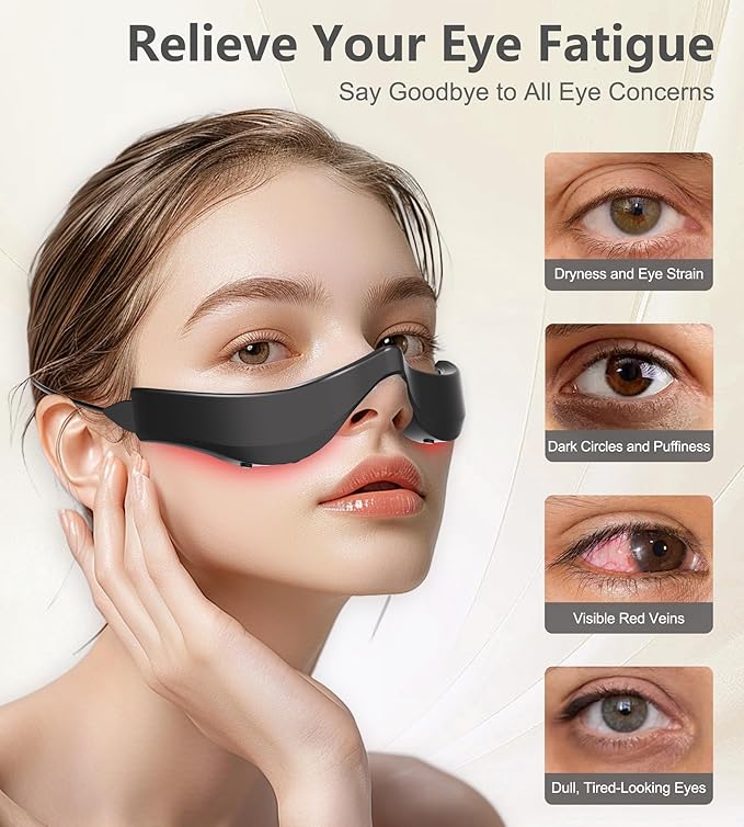 Under-Eye Red Light Therapy Glasses, Rechargeable Therapy Device Microcurrent Eye Massager, Eyes Bag Remover for Dark Circles, Eye Bags & Wrinkles