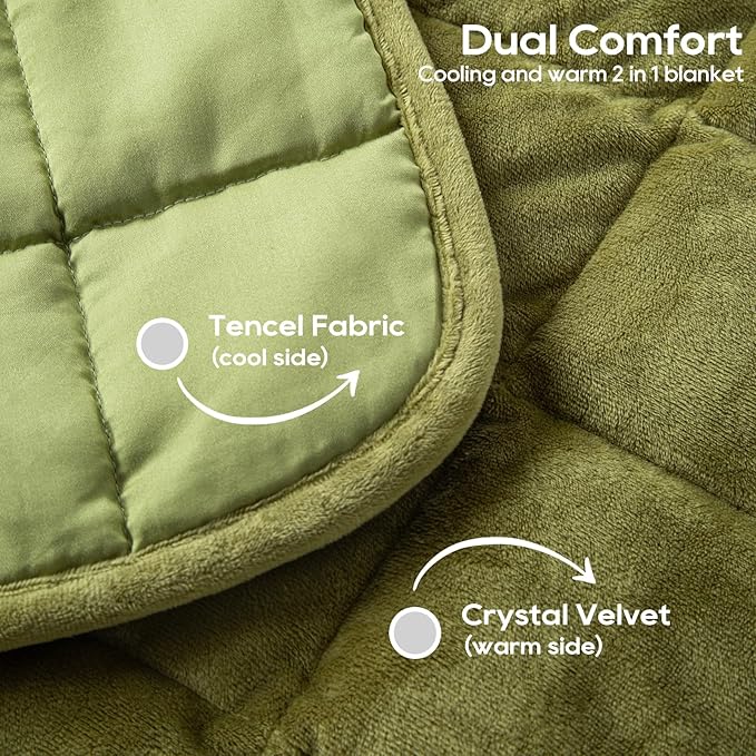 Small Weighted Blanket for Adults (Double-sided),Weighted Lap Pad 7lbs Throw for Travel,Calming,Relaxation-Reversible Warm Crystal Velvet and Cooling Tencel,Machine Washable,Green 29x24 inches