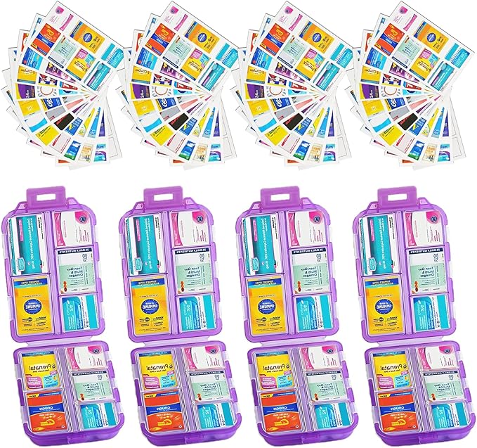 INVODA 7-Day Pill Organizer with Medicine Labels Travel Pill Case Compact, Portable Medication Organizer for Daily Use (3.7 x 2.4 x 1.18 Inches)