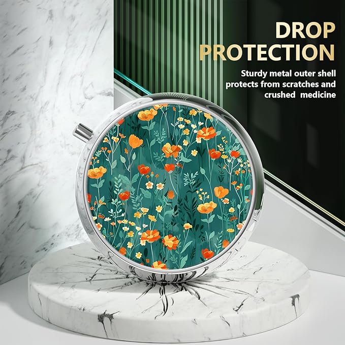 Nipichsha Pill Box, Small Pill Case for Purse & Pocket, Cute Travel Medicine Organizer, Portable Medicine Container Holder to Hold Vitamins, Medication, Fish Oil & Supplement, B03-Beautiful Flowers