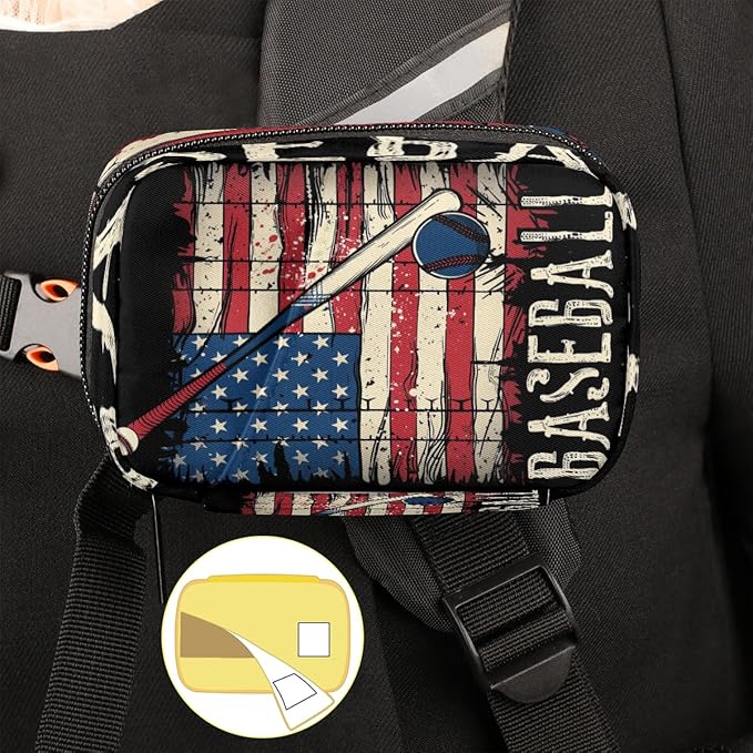 American Flag Baseball Travel Pill Organizer Box Weekly Portable Pill Case Daily Pills 7 Day Small Birth Control Pills Container Removable Compartments for Medicine Vitamins Fish Oil