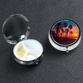 Palm Tree Sunset Pill Case 3 Compartment Pill Box Portable Metal Pill Organizer Cute Travel Pill Container Vitamin Organizer for Purse Pocket Travel Gift
