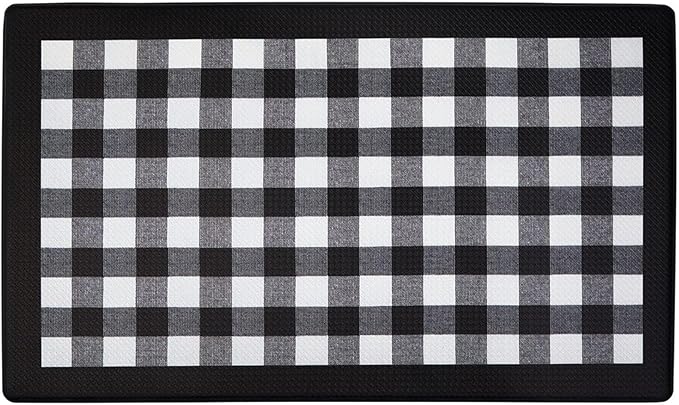 Anti-Fatigue Floor Comfort Mat - 18 x 30 Inch (Buffalo Check Black) - Waterproof Non-Slip Rug - Easy to Clean Cushioned Mat for Kitchen, Bathroom, Standing Desk & Office - Achim Home Decor