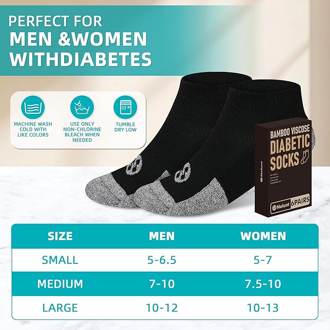 Diabetic Socks for Men,4 & 6 Pairs Low Cut Bamboo Viscose Wide Mens Diabetic Socks Size 9-11 10-13