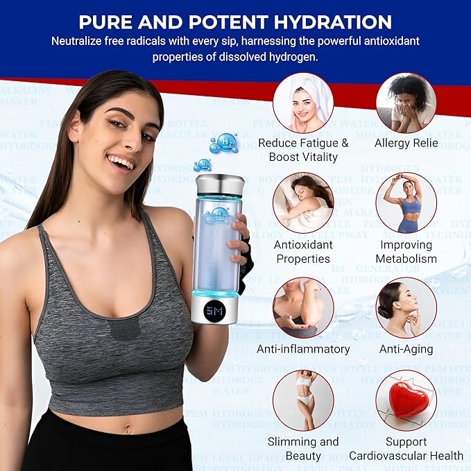 2026 New Hydrogen Generator Water Bottle SPE PEM Technology Water Ionizer (Classic, Silver - LED)