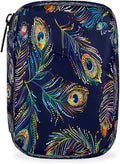 Color Peacock Feather Travel Pill Organizer Box Weekly Portable Pill Case Daily Pills 7 Day Small Birth Control Pills Container Removable Compartments for Medicine Vitamins Fish Oil