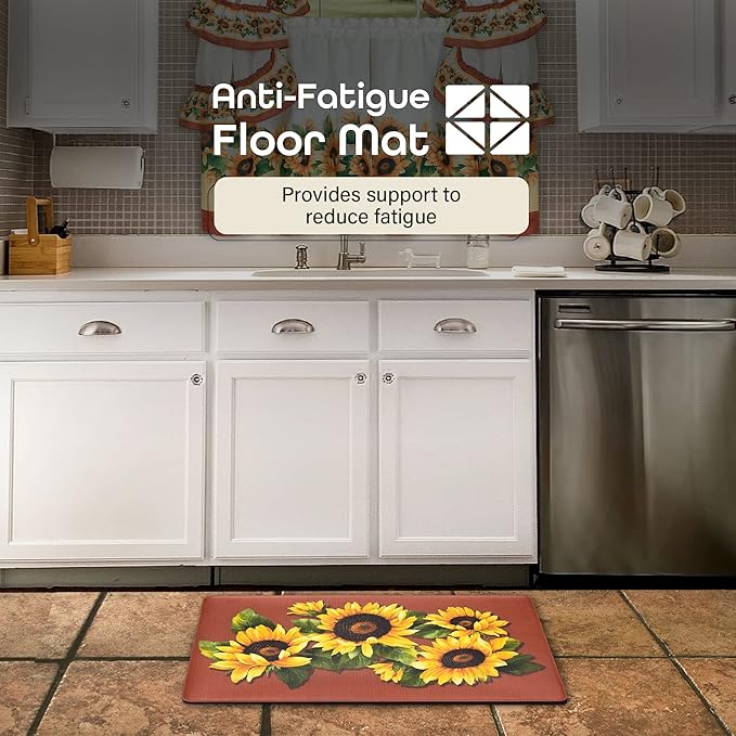 Anti-Fatigue Floor Comfort Mat - 18 x 30 Inch (Black Eyed Susan) - Waterproof Non-Slip Rug - Easy to Clean Cushioned Mat for Kitchen, Bathroom, Standing Desk & Office - Achim Home Decor (Pack of 2)