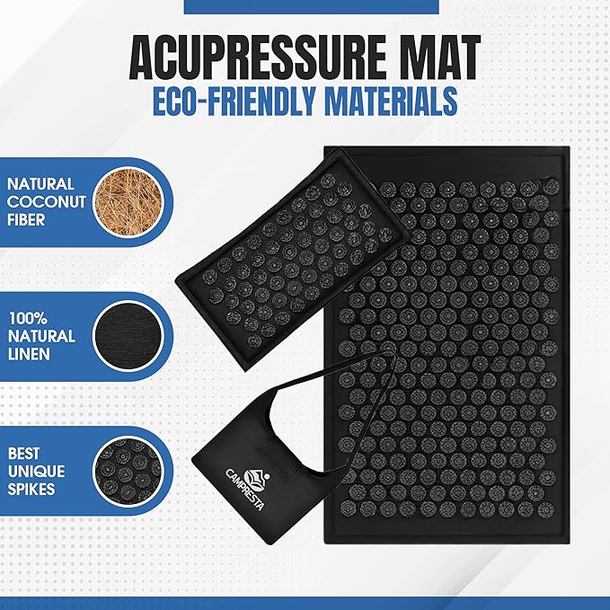 Acupressure Mat and Pillow Set, Linen Cotton Mat with HIPS Spikes for Back/Neck Pain Relief, Sciatic, Headache, Stress and Muscle Relaxation, Full Body Set with Carrying Bag