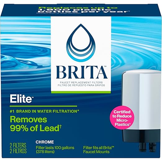 Brita Replacement Water Filter for Faucet Mount, Removes 99% of Lead, Sink Filtration System, Chrome, 2 Count