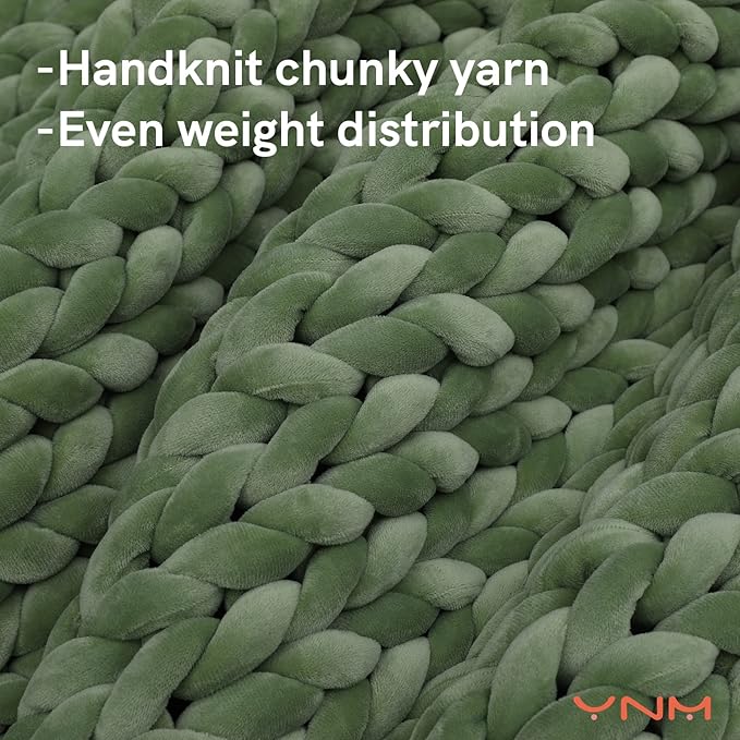 YnM Velvet Weighted Blanket, Handmade Chunky Knitted Design, Soft and Cozy, Temperature Regulating and Breathable, Machine Washable Throw for Sleep or Home Decor (Avocado Green, 60x80 Inch, 15lbs)
