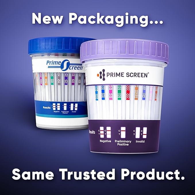 Prime Screen® Multi-Drug Urine Test Cup - 12 Panel Drug Test - Instant Testing Marijuana (THC),OPI,AMP, BAR, BUP, BZO,COC, mAMP, MDMA, MTD, OXY, PCP - [5 Pack]