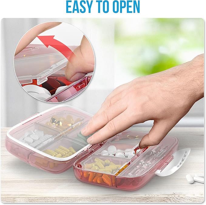 Product Image Pill Organizer Airtight Pill Box Large Pill Dispenser Home Travel Supplement Holder Portable Vitamin Sorter Jumbo Size 8 Compartment Airtight Vitamin Container Daily Medicine